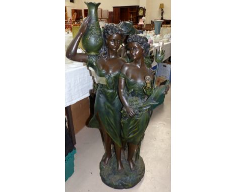 An Art Nouveau style free standing bronzed lamp, depicting 2 young women