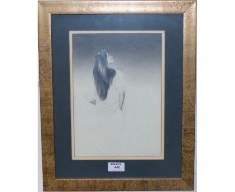 Mark Grimshaw:  portrait of a young woman, pencil sketch, signed, 11" x 8", framed and glazed