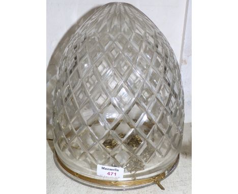 A large diamond cut glass light shade, reeded ormolu band, height 10"