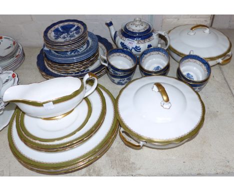 A Real Old Blue Willow part tea set;  a Foley part dinner service, including gravy boat; etc.