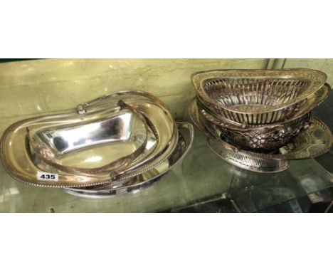 SHELF OF EARLY 19TH CENTURY SHEFFIELD AND PLATED CAKE BASKETS OF VARIOUS STYLES