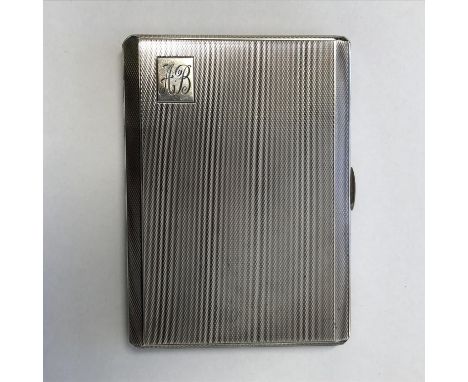 SILVER CIGARETTE CASE WITH ENGINE TURNED DECORATION