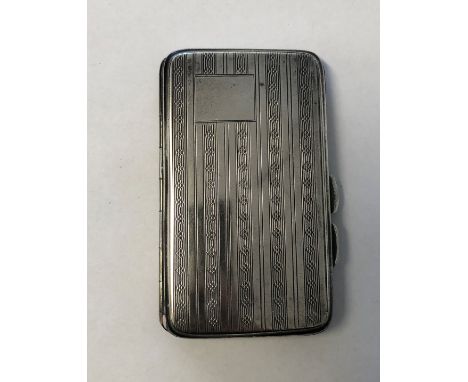 SMALLER SILVER CIGARETTE CASE WITH VERTICAL BANDS OF ENGINE TURNED DECORATION 