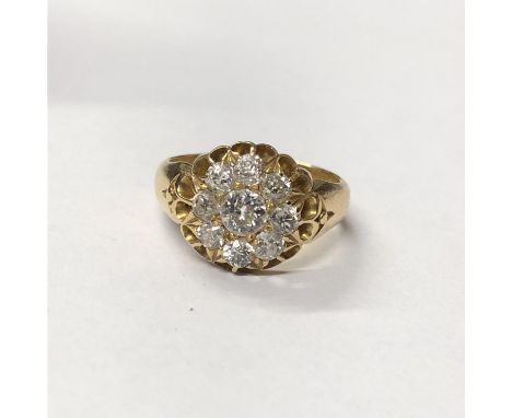 18CT GOLD DIAMOND NINE STONE CLUSTER RING 6.4G APPROX