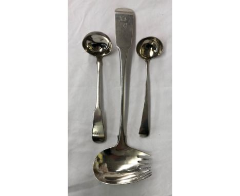 GEORGE III SILVER LADLE DUBLIN, TWO SMALLER LADLES ONE EDINBURGH 5.9 OZ APPROX