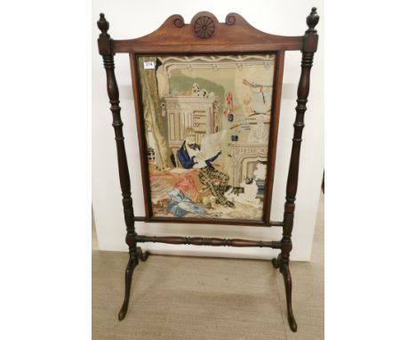 A carved mahogany tapestry behind glass fire screen, Prov. Little Wakering Hall, 76 x 120 x 43cm.