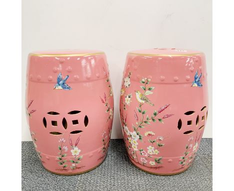 A pair of Chinese ceramic garden stools, H. 45cm.