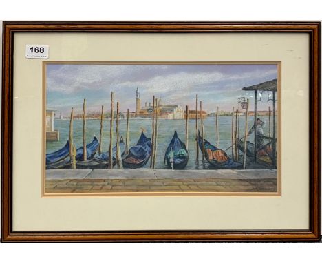 A framed pastel of a Venice scene signed JM Johnston, frame size 54 x 36cm.