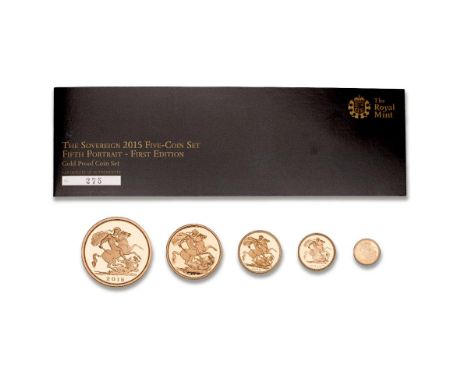 The Sovereign 2015 Five Coin set, fifth portrait - first edition - proof sovereign set  in 22ct gold - £5 (5 x sovereign), do