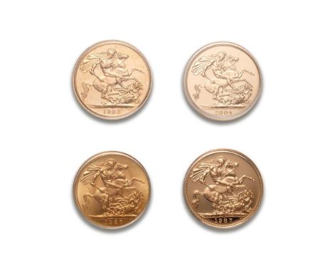 QEII 4 sovereign portrait set, 3 x proof coins &amp; a bullion sovereign.  Complete with polished wooden box, certificate &am