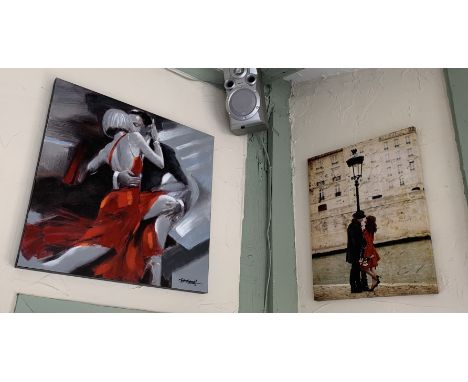 Two block prints 'dancers' and 'street lamp lovers' 