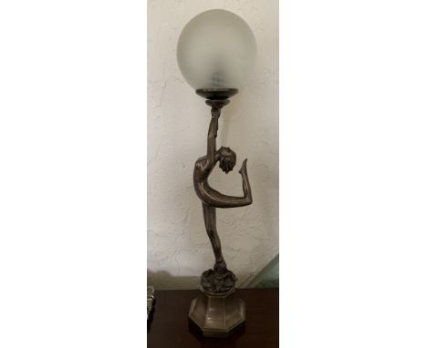 Metal Art Deco style table lamp with globe shade 65cm high 