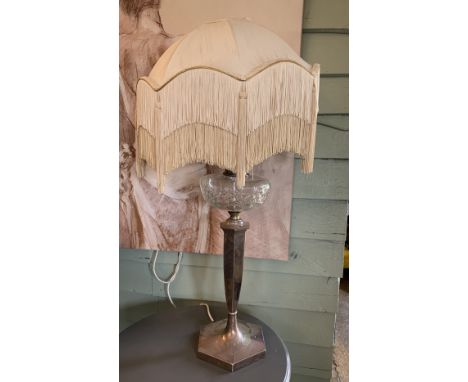 Chrome and glass table lamp with ivory shade 85cm high 