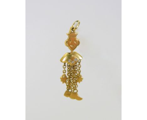 18 K Gold. Harlekin-Anhänger mit 3 kleinen Diamanten an der Brust. Gute Erhaltung, Expertise vorhanden. Deutschland, 1990er-J