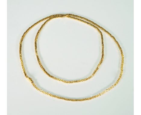 18 K Gelbgold, gestempelt und mit Juweliermarke versehen. Neuwertige Kette im Königsmuster, mit Sicherheitsverschluss. L ca. 