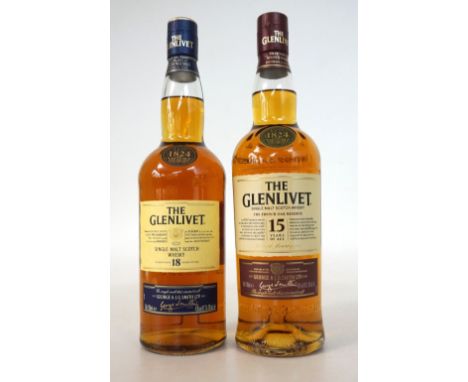 2 GLENLIVET
A pair of Glenlivet expressions.  GLENLIVET 18 YEAR OLD Single Malt Scotch Whisky.  70cl.  43% abv.  In original 