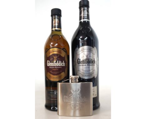 2 GLENFIDDICH
Two different expressions of the Glenfiddich Single Malt Scotch Whisky.  GLENFIDDICH CAORAN RESERVE 12 YEAR OLD