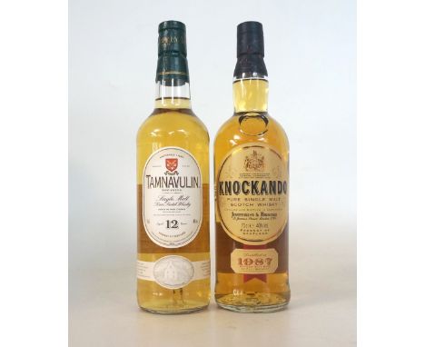 TAMNAVULIN & KNOCKANDO
TAMNAVULIN 12 YEAR OLD Single Malt Scotch Whisky.  70cl.  40% abv.  In original tube.  Level low neck.