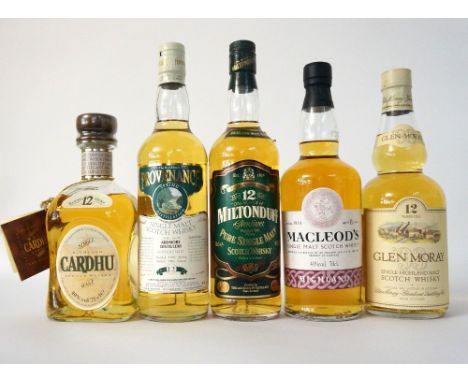 FIVE BOTTLES OF SINGLE MALT
A selection of five single malt scotch whiskies, comprising:  ARDMORE 12 YEAR OLD - MCGIBBON'S PR