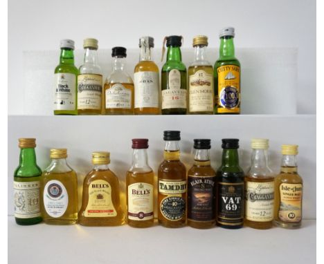 SELECTION OF MINIATURES
16 bottles.  A selection of Malt & Blended Whisky miniatures, including: Dalwhinnie 15 Year Old (43% 