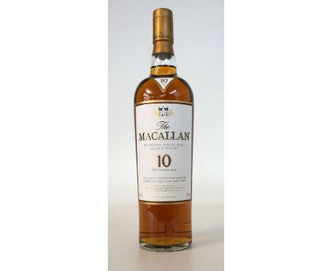 MACALLAN 10 YEAR OLD
A more modern bottling of the Macallan 10 year old sherry cask single malt scotch whisky.  70cl.  40% ab