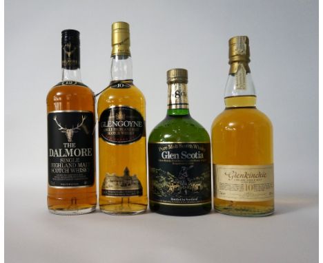 FOUR OLDER PRESENTATION SINGLE MALTS
A selection of four malts from different regions in their old livery/ bottle style.  THE