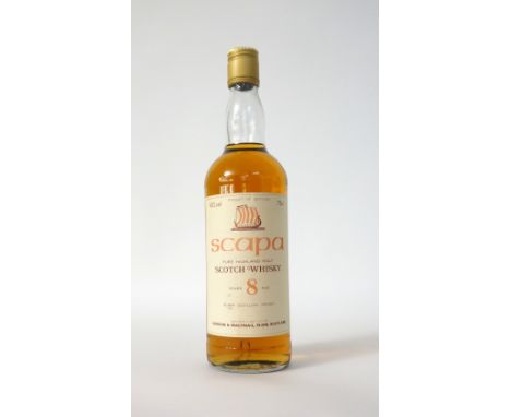 SCAPA 8YO - G&M
An older version of the bottling of Scapa 8 year old single malt scotch whisky from Gordon & MacPhail.  75cl.