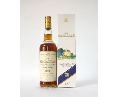 MACALLAN 18YO - 1974
A bottle of the Macallan 18 year old single malt scotch whisky.  70cl.  43% abv.  Distilled in 1974.  Bo