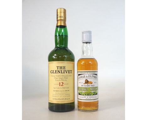 THE GLENLIVET 12 & 15 YEAR OLD
Two bottles of Glenlivet.  THE GLENLIVET 12 YEAR OLD Single Malt Scotch Whisky.  70cl.  40% ab