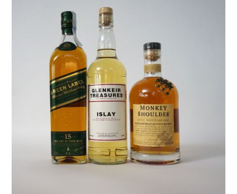 THREE BLENDED MALTS
A selection of three blended malt scotch whiskies, comprising:  GLENKIER TREASURES ISLAY.  70cl.  40% abv