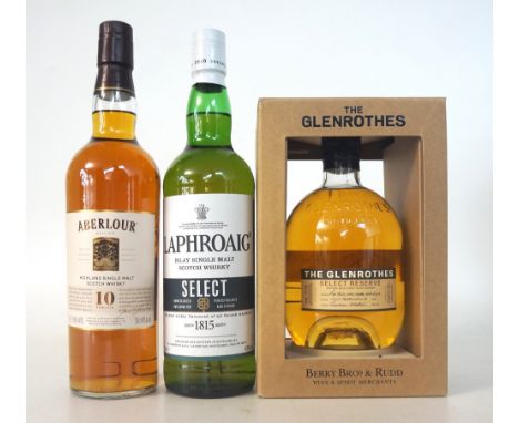 3 MALTS
LAPHROAIG SELECT Single Malt Scotch Whisky.  70cl.  40% abv.  In original tube.  A non-age statement whisky which has