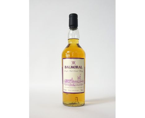 BALMORAL SINGLE MALT
A bottle of Balmoral Single Malt Scotch Whisky distilled and bottled by Royal Lochnagar for the Balmoral