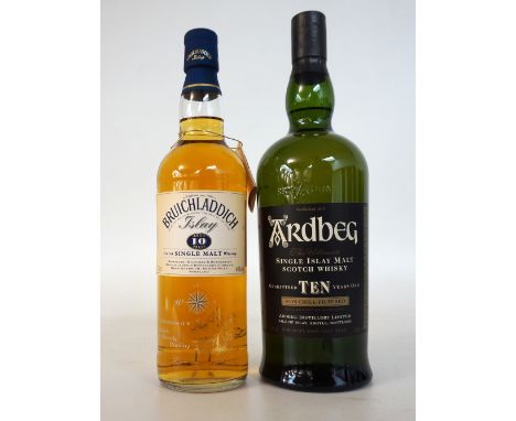 ARDBEG & BRUICHLADDICH
ARDBEG 10 YEAR OLD Single Malt Scotch Whisky.  1 litre.  46% abv.  In original carton.  Level mid-low 