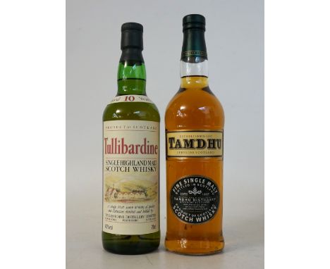 TULLIBARDINE 10 YEAR OLD & TAMDHU
2 bottles.  TULLIBARDINE 10 Year Old Single Malt Scotch Whisky.  70cl.  40% abv.  The Perth