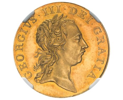 GREAT BRITAIN. George III, 1760-1820. Gold Pattern Guinea by Yeo, 1761, Three LeavesYoung, laureate bust right, with five ber