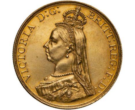 UNITED KINGDOM. Victoria, 1837-1901. Gold 5 pounds (5 sovereigns), 1887. London. Jubilee head of Queen Victoria facing left; 
