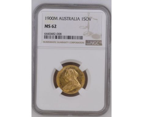 AUSTRALIA. Victoria, 1837-1901. Gold sovereign, 1900 M. Melbourne. Old, veiled bust left, T.B. below; VICTORIA · GRA · BRITT 