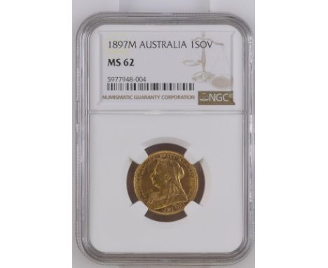 AUSTRALIA. Victoria, 1837-1901. &lt;br&gt;Gold sovereign, 1897 M. Melbourne. &lt;br&gt;Old, veiled bust left, T.B. below; VIC