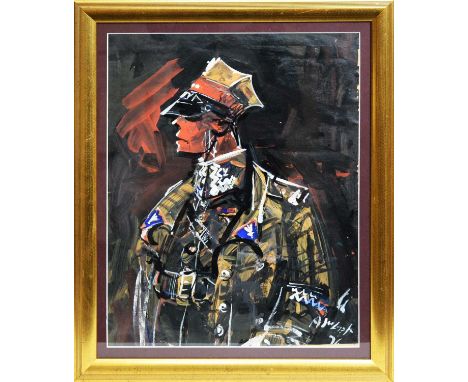 Antoni Sulek (1951- 1988) Portrait of a Polish Soldier,signed and dated '76,oil on paper,51 x 40cms, framed.