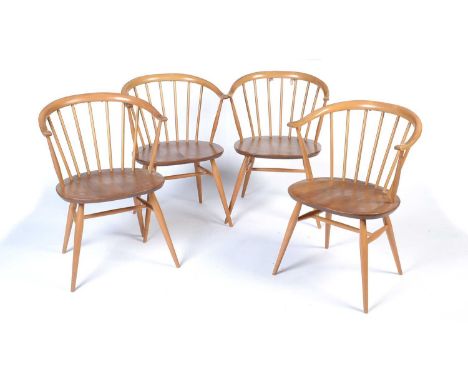 Ercol: a set of four No. 449A Windsor bow-top armchairs, in elm and beech, 54 x 48 x 77cms high.