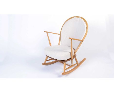 Ercol: a No. 315 grandfather rocking chair, in beech and elm, 72 (across arms) x 77 x 96cms high.