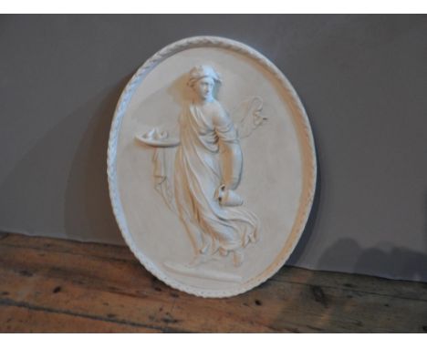 OVAL PLASTER PORTRAIT PANEL OF ROMAN MAIDEN (58cm high, 45cm wide) 
