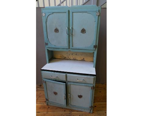 ENAMEL TOP VINTAGE UTILITY KITCHEN DRESSER, (88cm wide, 173cm tall, 45cm deep) 