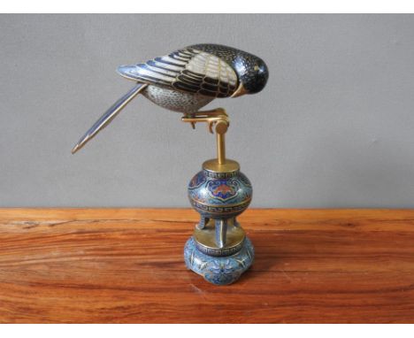 CHINESE CLOISONNE FIGURE OF A MAGPIE 20TH CENTURY in the Qianlong 18th Century style 28cm high 