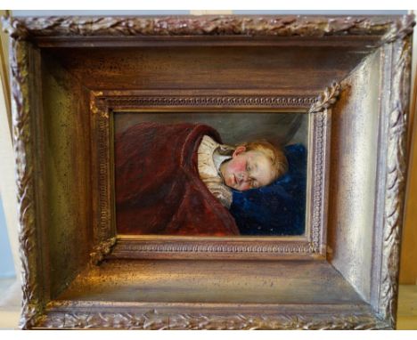 JOHN CALCOTT HORSLEY (1817-1903) 'SWEETLY DREAMING' oil on board, signed and indistinctly inscribed verso, framed 15cm high, 