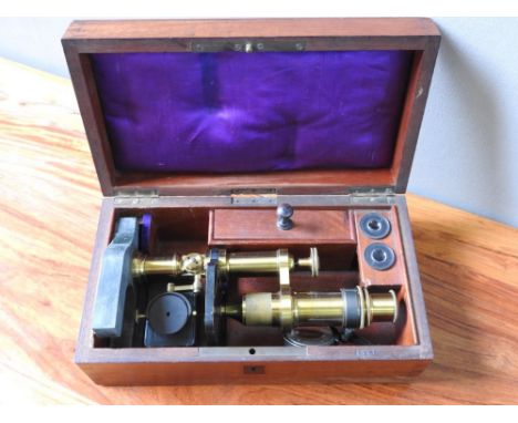 FRENCH LACQUERED BRASS MONOCULAR MICROSCOPE&nbsp; 19TH CENTURY The tube inscribed 'Mon. E. Hart &amp; A. Praz, A. Prazmouski,