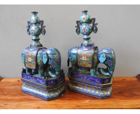 PAIR OF CHINESE TURQUOISE ENAMEL CAPARISONED ELEPHANTS LATE QING / ERLY REPUBLIC PERIOD 54cm high 