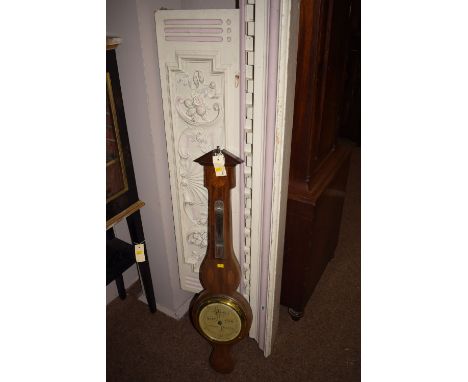 An inlaid mahogany wheel barometer by Short & Mason, London, (missing thermometer), 85cms high; together with a 19th Century 