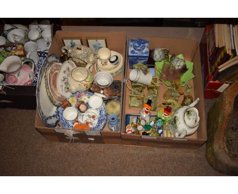 Seventeen annuals of Oor Wullie and The Broons; together with three boxes of ceramics, comprising: a Rington's blue and white