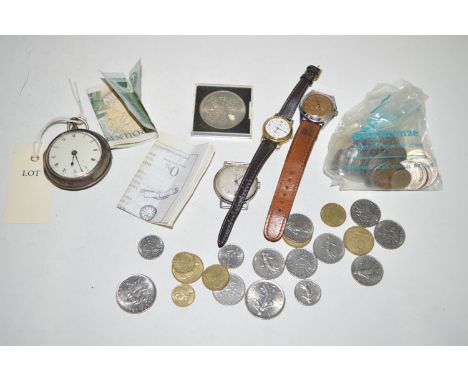 A George III silver pair cased pocket watch, by Robert Lough, Penrith, fitted white enamel dial; together with two wristwatch